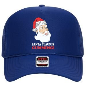 Santa Claus Is Cumming Dirty Humor High Crown Mesh Back Trucker Hat