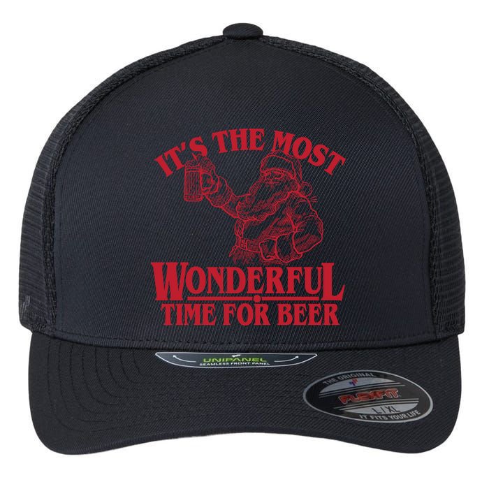 Santa Claus It's The Most Wonderful Time For A Beer Christmas Flexfit Unipanel Trucker Cap
