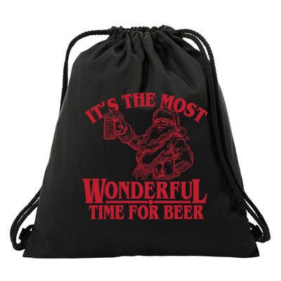 Santa Claus It's The Most Wonderful Time For A Beer Christmas Drawstring Bag