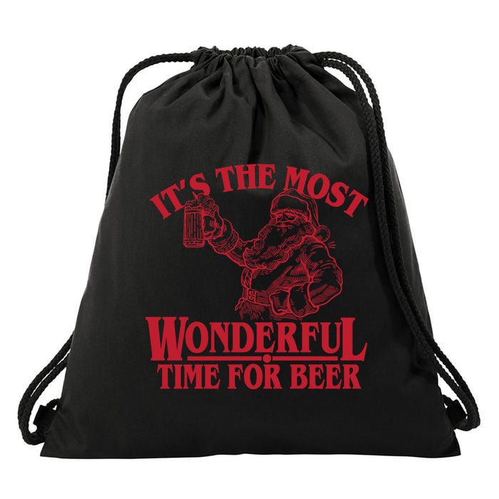 Santa Claus It's The Most Wonderful Time For A Beer Christmas Drawstring Bag