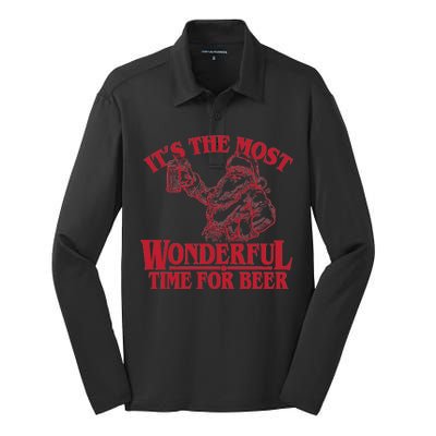 Santa Claus It's The Most Wonderful Time For A Beer Christmas Silk Touch Performance Long Sleeve Polo