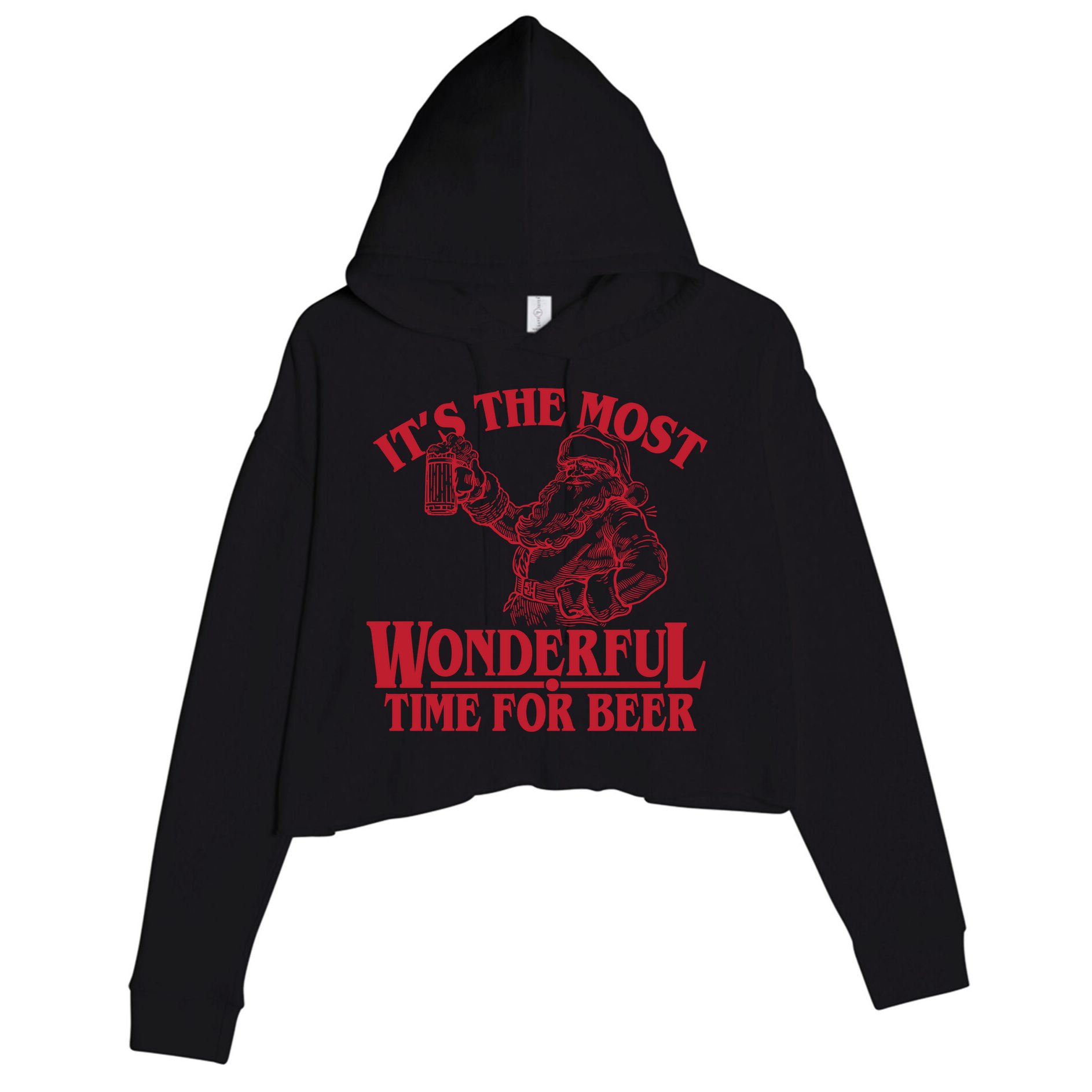 Santa Claus It's The Most Wonderful Time For A Beer Christmas Crop Fleece Hoodie