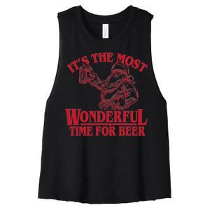 Santa Claus It's The Most Wonderful Time For A Beer Christmas Women's Racerback Cropped Tank