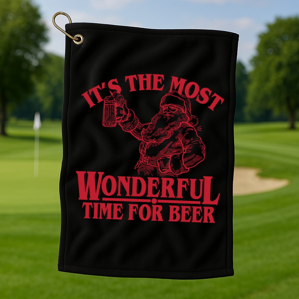 Santa Claus It's The Most Wonderful Time For A Beer Christmas Golf Towel