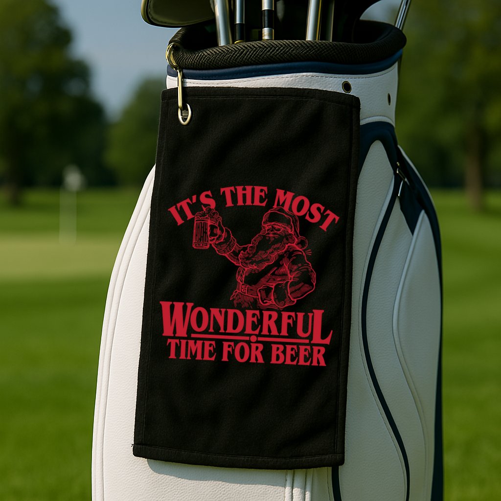Santa Claus It's The Most Wonderful Time For A Beer Christmas Golf Towel