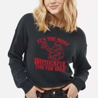 Santa Claus It's The Most Wonderful Time For A Beer Christmas Cropped Pullover Crew