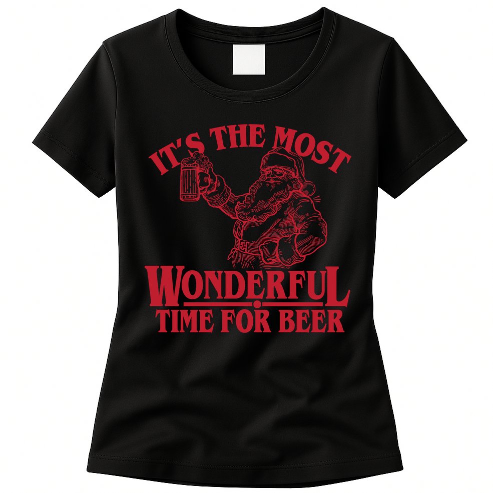 Santa Claus It's The Most Wonderful Time For A Beer Christmas Womens T-Shirt