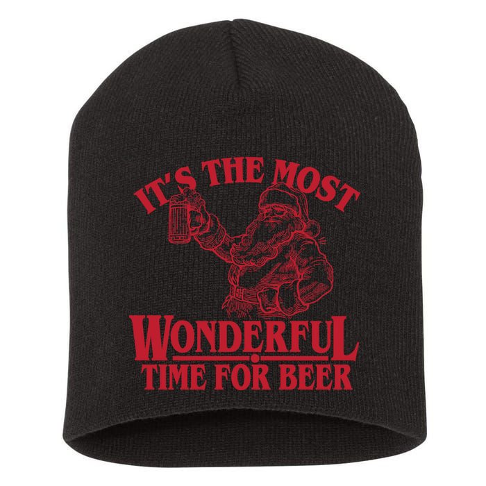 Santa Claus It's The Most Wonderful Time For A Beer Christmas Short Acrylic Beanie