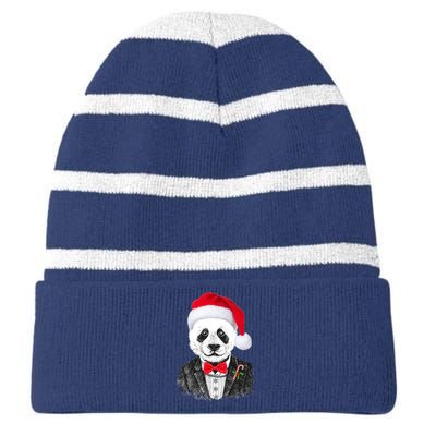 Santa Claus Panda Bear Striped Beanie with Solid Band