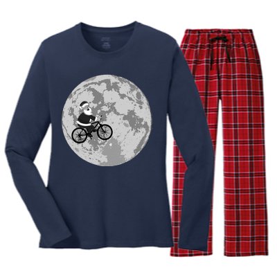 Santa Claus To The Moon Women's Long Sleeve Flannel Pajama Set 