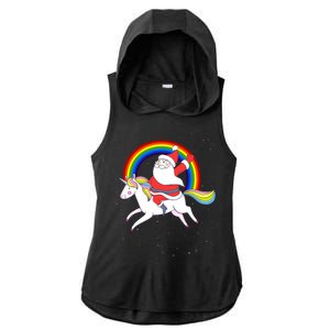 Santa Claus Unicorn Christmas Magic Ladies PosiCharge Tri-Blend Wicking Draft Hoodie Tank