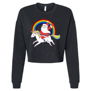 Santa Claus Unicorn Christmas Magic Cropped Pullover Crew