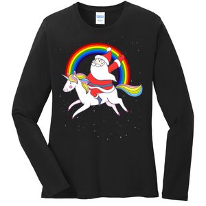 Santa Claus Unicorn Christmas Magic Ladies Long Sleeve Shirt