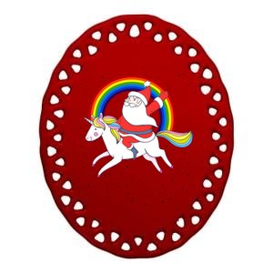 Santa Claus Unicorn Christmas Magic Ceramic Oval Ornament