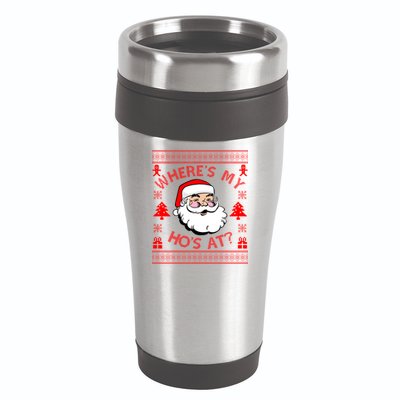 Santa Claus Where's My Ho's At? Funny Ugly Christmas 16oz Travel Tumbler