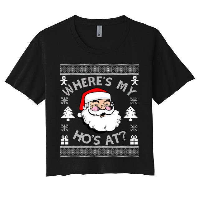 Santa Claus Where's My Ho's At? Funny Ugly Christmas Crop Top
