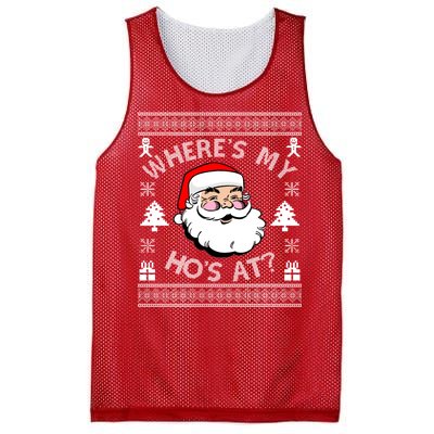 Santa Claus Where's My Ho's At? Funny Ugly Christmas Mesh Reversible Basketball Jersey Tank