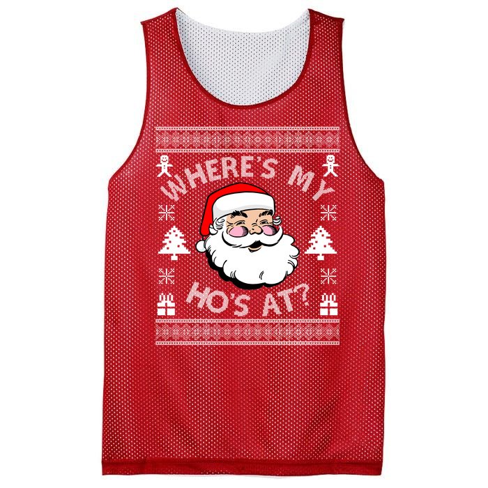 Santa Claus Where's My Ho's At? Funny Ugly Christmas Mesh Reversible Basketball Jersey Tank