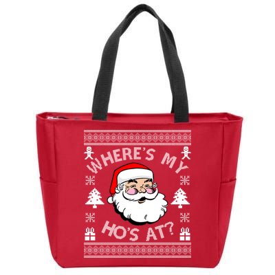 Santa Claus Where's My Ho's At? Funny Ugly Christmas Zip Tote Bag