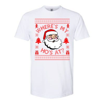 Santa Claus Where's My Ho's At? Funny Ugly Christmas Softstyle® CVC T-Shirt