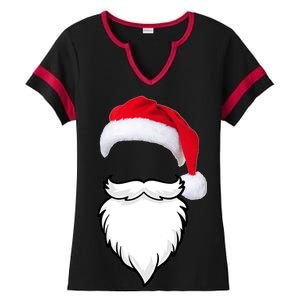 Santa Clause Mustache Beard Hat Ladies Halftime Notch Neck Tee