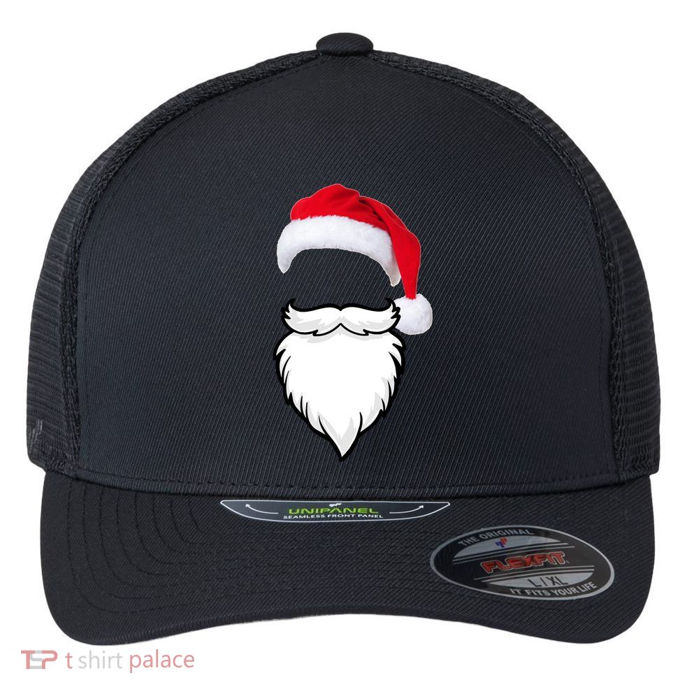 Santa Clause Mustache Beard Hat Flexfit Unipanel Trucker Cap