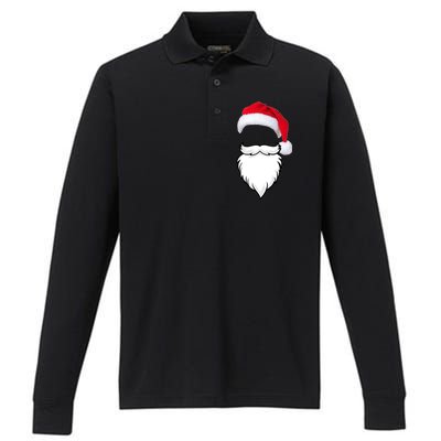 Santa Clause Mustache Beard Hat Performance Long Sleeve Polo