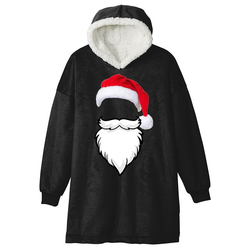 Santa Clause Mustache Beard Hat Hooded Wearable Blanket