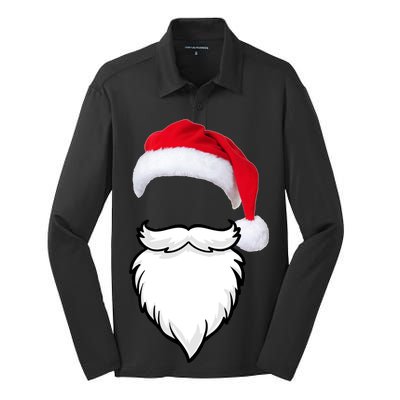 Santa Clause Mustache Beard Hat Silk Touch Performance Long Sleeve Polo