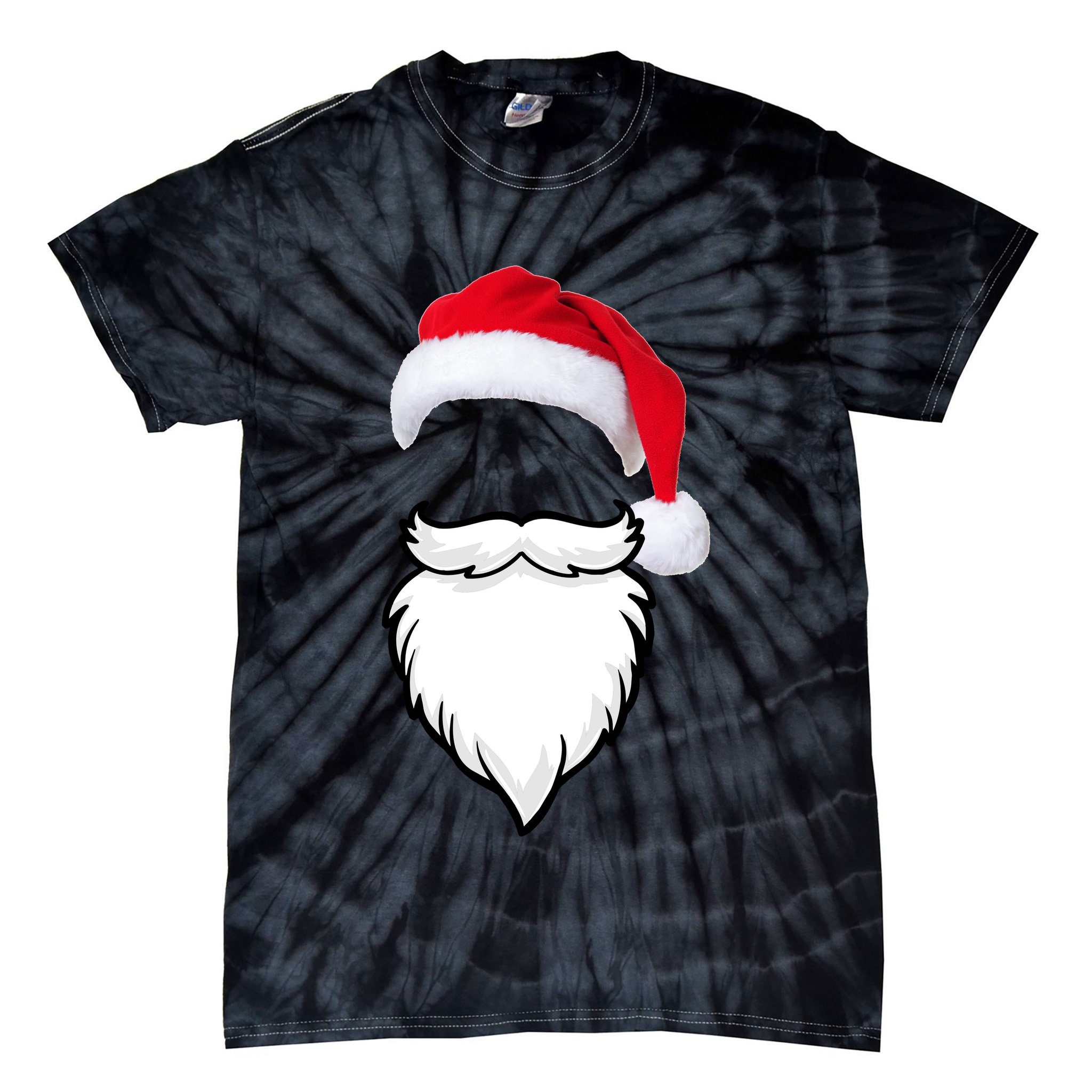 Santa Clause Mustache Beard Hat Tie-Dye T-Shirt