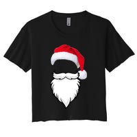 Santa Clause Mustache Beard Hat Women's Crop Top Tee