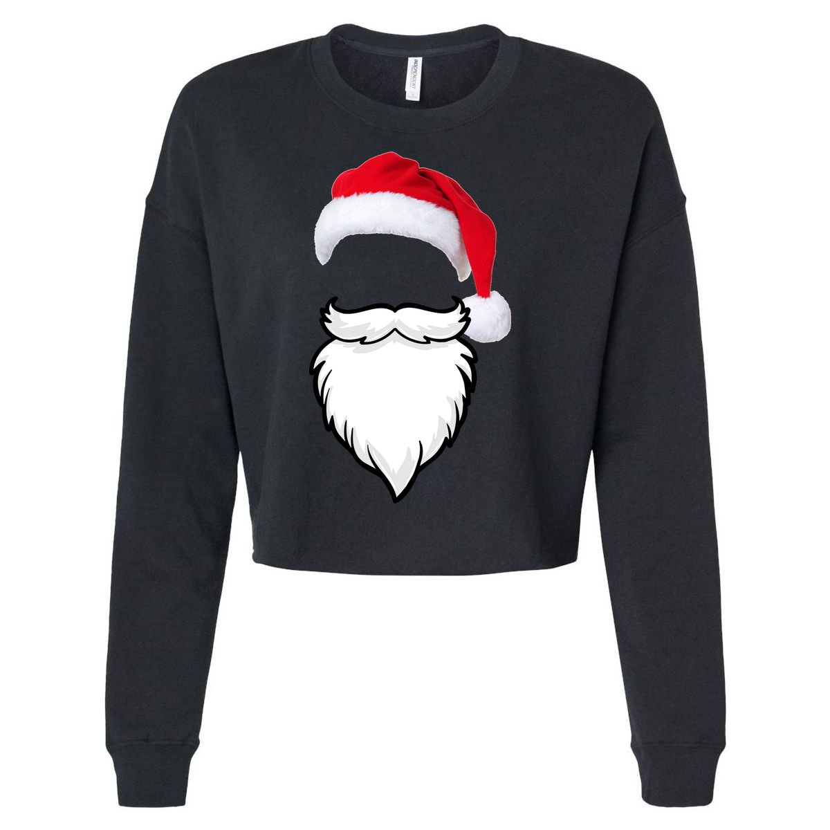 Santa Clause Mustache Beard Hat Cropped Pullover Crew