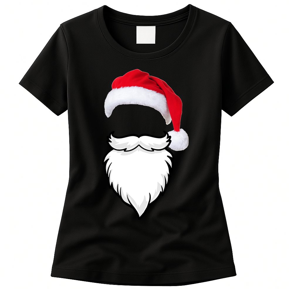 Santa Clause Mustache Beard Hat Womens T-Shirt