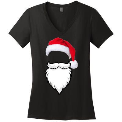 Santa Clause Mustache Beard Hat Women's V-Neck T-Shirt