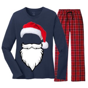 Santa Clause Mustache Beard Hat Women's Long Sleeve Flannel Pajama Set 