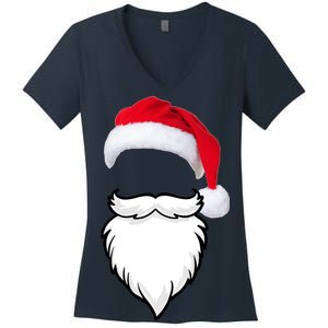 Santa Clause Mustache Beard Hat Women's V-Neck T-Shirt