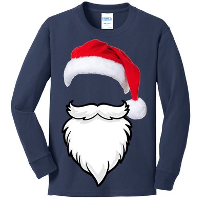 Santa Clause Mustache Beard Hat Kids Long Sleeve Shirt