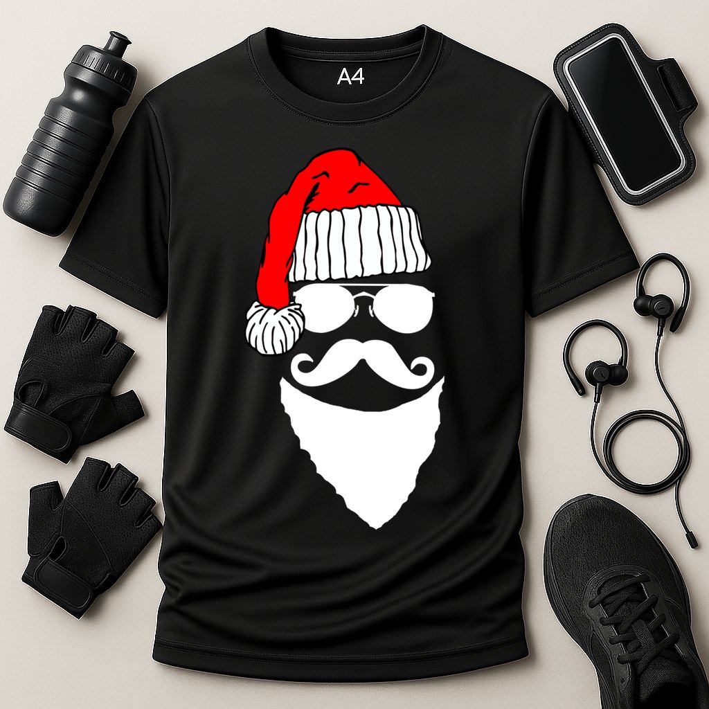Santa Clause Mustache Face Performance Shirt