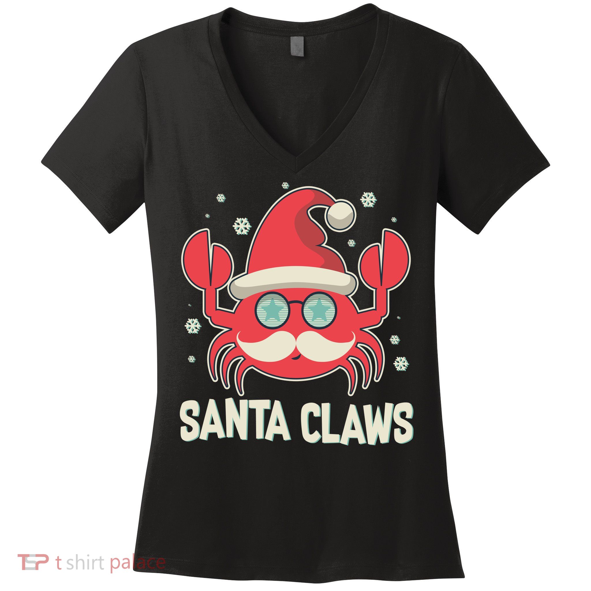 Santa Claw Crab Funny Christmas Women's V-Neck T-Shirt
