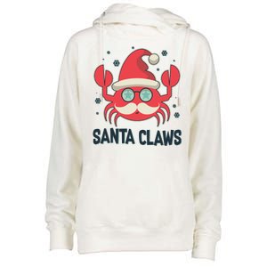 Santa Claw Crab Funny Christmas Womens Funnel Neck Pullover Hood