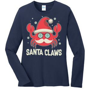 Santa Claw Crab Funny Christmas Ladies Long Sleeve Shirt