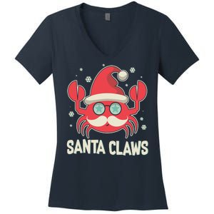 Santa Claw Crab Funny Christmas Women's V-Neck T-Shirt