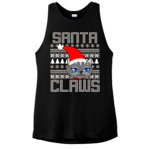 Santa Claws Cat Ugly Christmas Sweater Design Ladies PosiCharge Tri-Blend Wicking Tank