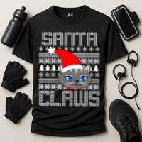 Santa Claws Cat Ugly Christmas Sweater Design Cooling Performance Crew T-Shirt