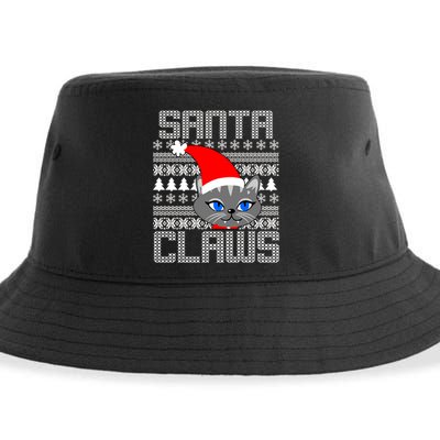 Santa Claws Cat Ugly Christmas Sweater Design Sustainable Bucket Hat