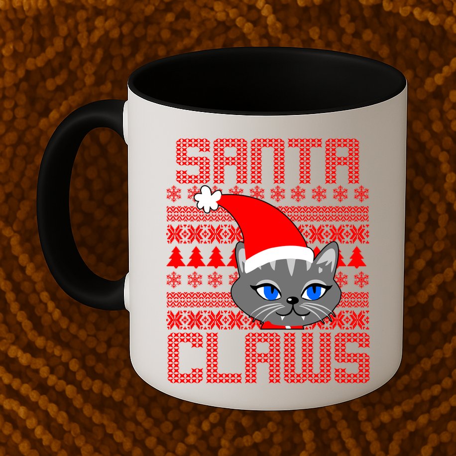 Santa Claws Cat Ugly Christmas Sweater Design Mug