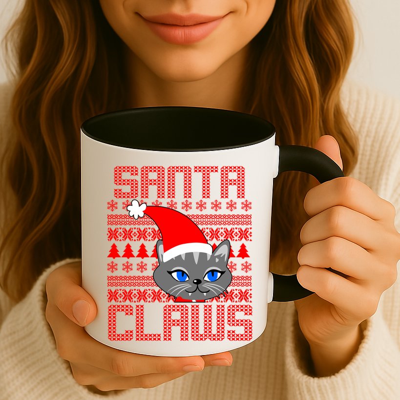 Santa Claws Cat Ugly Christmas Sweater Design Mug