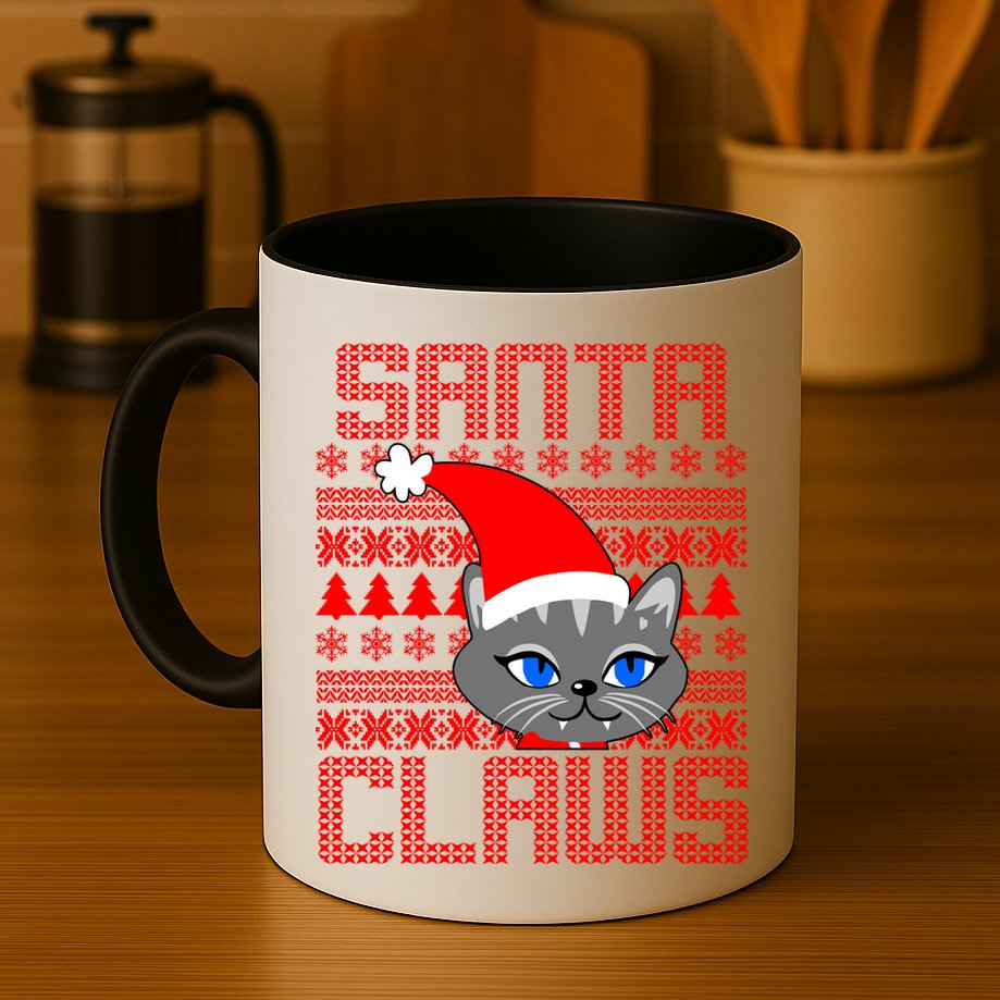 Santa Claws Cat Ugly Christmas Sweater Design Mug