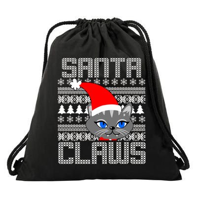 Santa Claws Cat Ugly Christmas Sweater Design Drawstring Bag