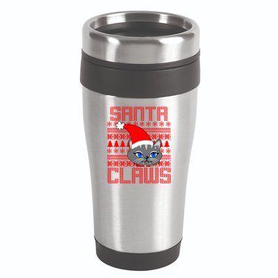 Santa Claws Cat Ugly Christmas Sweater Design 16oz Travel Tumbler